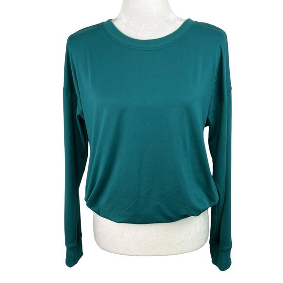 Bally Total Fitness Green Long Sleeve Cut Out Drawstring Back T-Shirt Medium - Picture 1 of 10